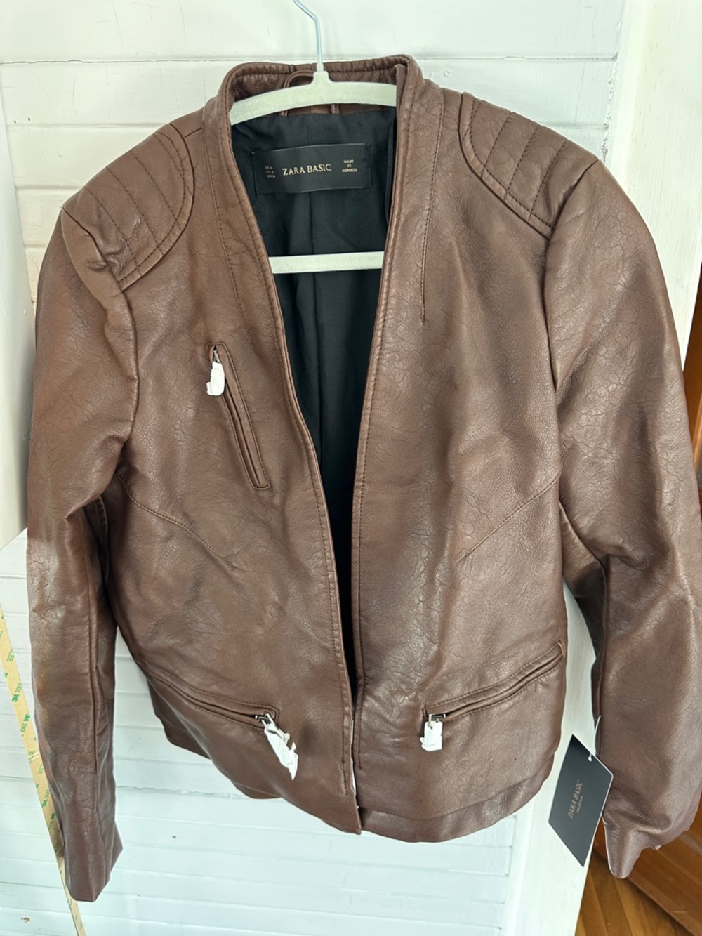 Zara Brown Faux Leather Bomber Jacket - Picture 7 of 7